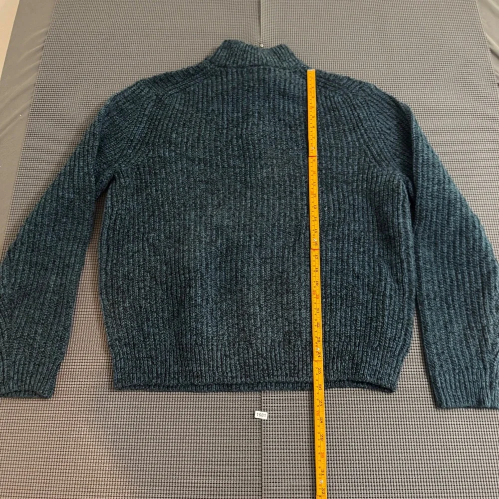 Banana Republic Mens Large Teal Marled Ribbed Knit Quarter Zip Sweater Pullover